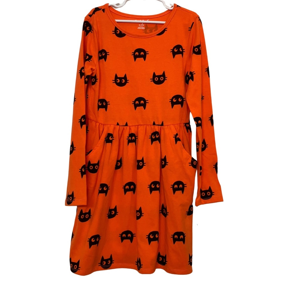 NWT Cat & Jack Girls Halloween Dress w/ pockets and black cats! Size M (7/8)